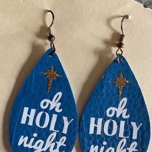 Blue 'Oh Holy Night' Teardrop Holiday Earrings - Decorative Home Accent